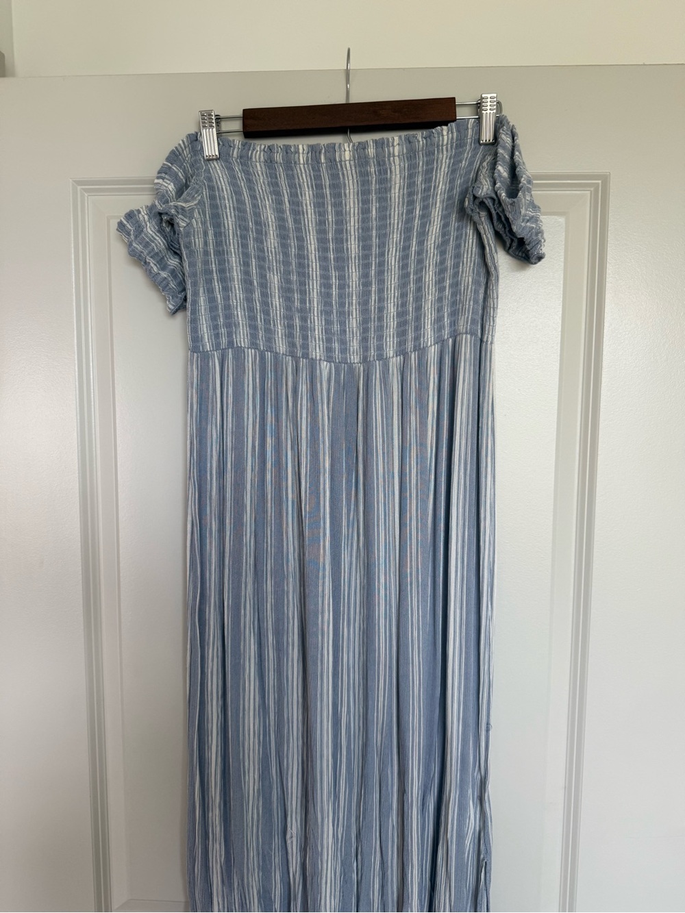Aeropostale Blue & White Striped Off-Shoulder Maxi Dress
